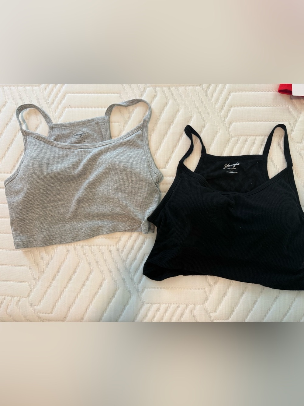 YoungLA Ribbed Cropped Camisole Duo - Black & Gray